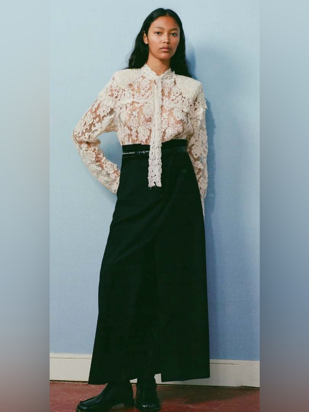 Sea New York Blush Lace Long-Sleeve Mock Neck Top